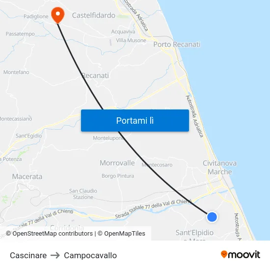 Cascinare to Campocavallo map