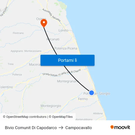 Bivio Comunit Di Capodarco to Campocavallo map