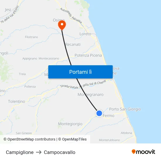 Campiglione to Campocavallo map