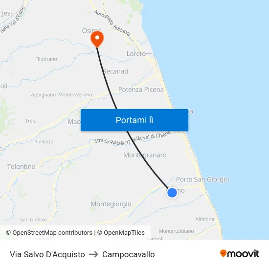 Via Salvo D'Acquisto to Campocavallo map