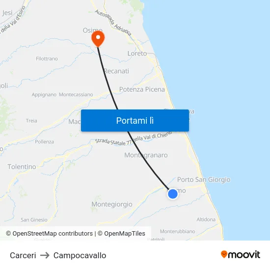 Carceri to Campocavallo map