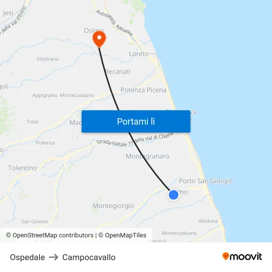 Ospedale to Campocavallo map