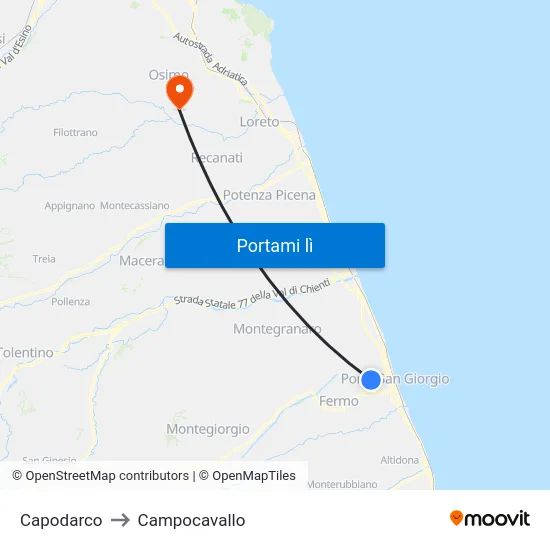 Capodarco to Campocavallo map
