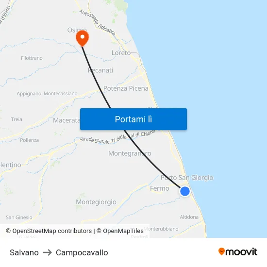 Salvano to Campocavallo map
