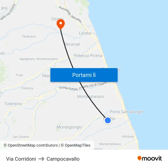 Via Corridoni to Campocavallo map