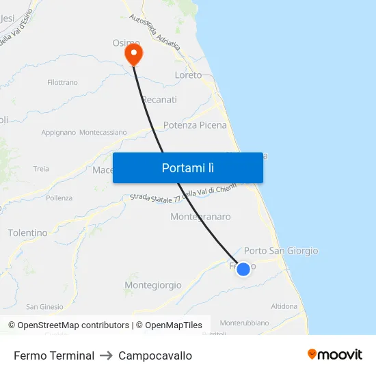 Fermo Terminal to Campocavallo map