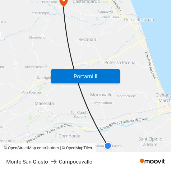 Monte San Giusto to Campocavallo map