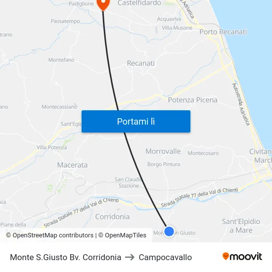 Monte S.Giusto Bv. Corridonia to Campocavallo map