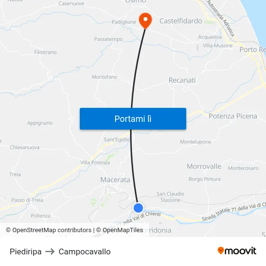 Piediripa to Campocavallo map