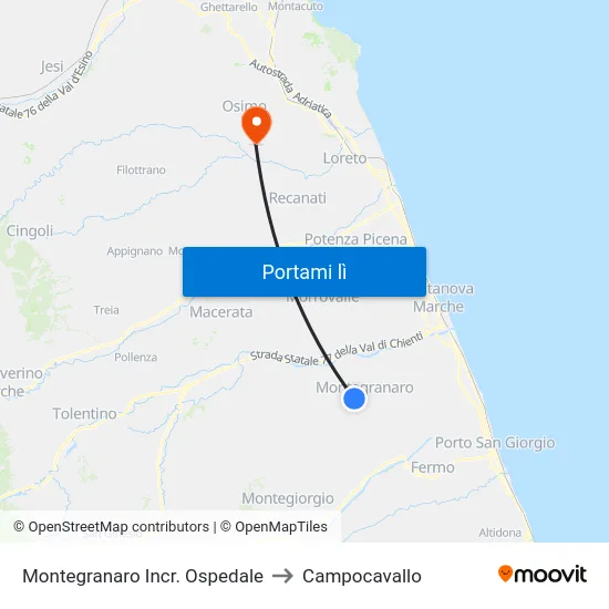 Montegranaro Incr. Ospedale to Campocavallo map