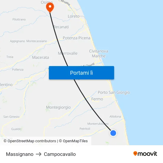 Massignano to Campocavallo map