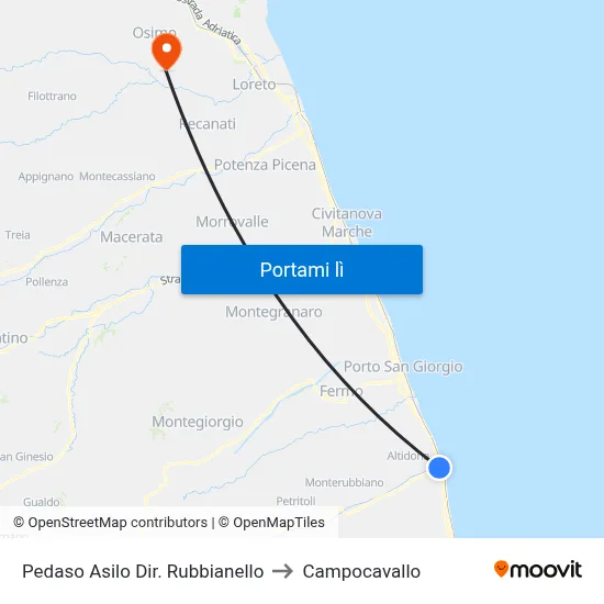 Pedaso Asilo Dir. Rubbianello to Campocavallo map