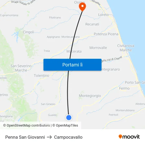 Penna San Giovanni to Campocavallo map