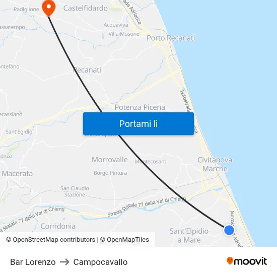 Bar Lorenzo to Campocavallo map