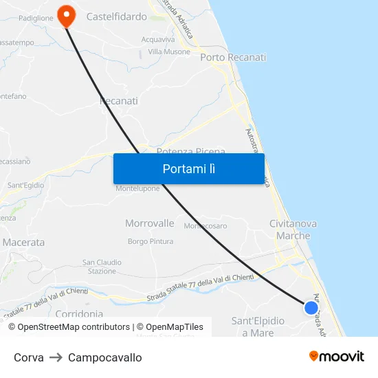 Corva to Campocavallo map