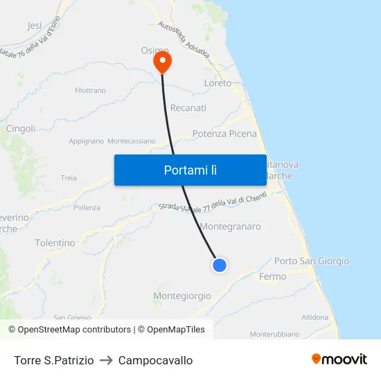 Torre S.Patrizio to Campocavallo map