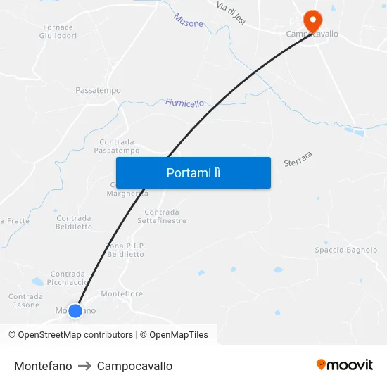 Montefano to Campocavallo map