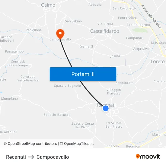 Recanati to Campocavallo map