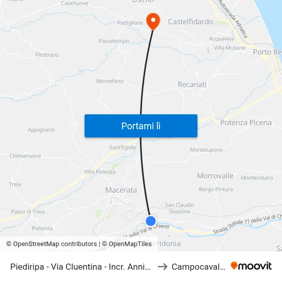 Piediripa - Via Cluentina - Incr. Anniba to Campocavallo map