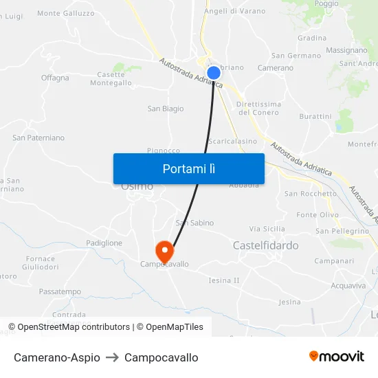 Camerano-Aspio to Campocavallo map