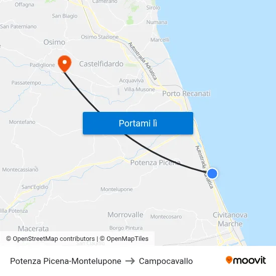 Potenza Picena-Montelupone to Campocavallo map