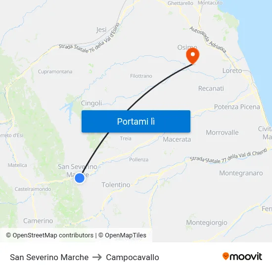 San Severino Marche to Campocavallo map