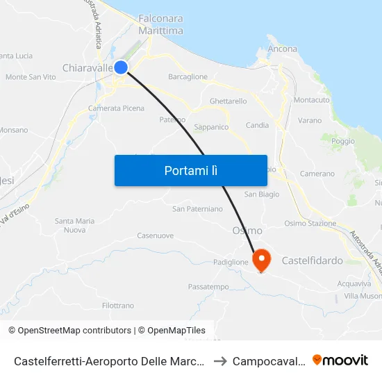 Castelferretti-Aeroporto Delle Marche to Campocavallo map