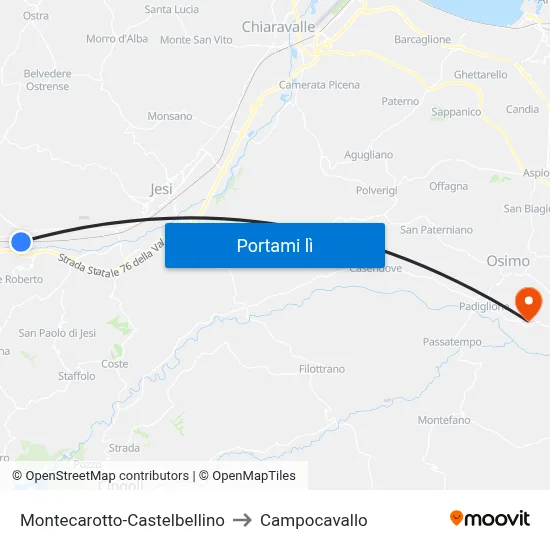 Montecarotto-Castelbellino to Campocavallo map