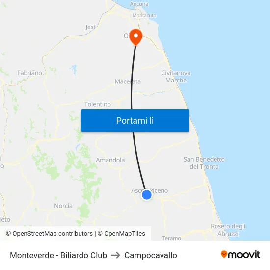 Monteverde - Biliardo Club to Campocavallo map