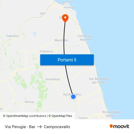 Via Perugia -  Bar to Campocavallo map