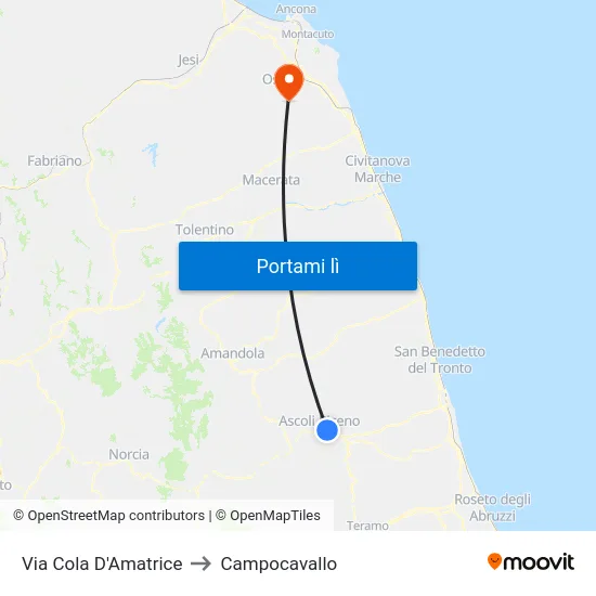 Via Cola D'Amatrice to Campocavallo map