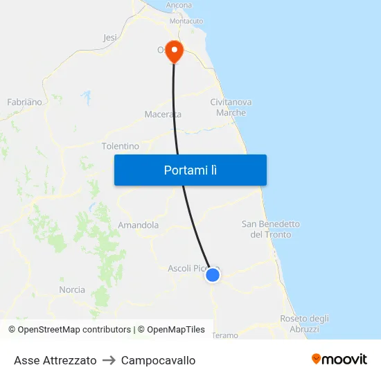 Asse Attrezzato to Campocavallo map