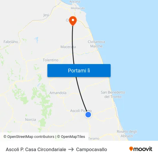 Ascoli P. Casa Circondariale to Campocavallo map