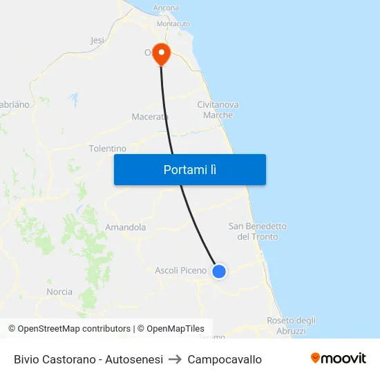 Bivio Castorano - Autosenesi to Campocavallo map