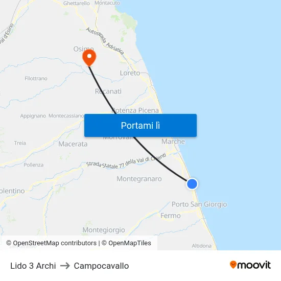 Lido 3 Archi to Campocavallo map
