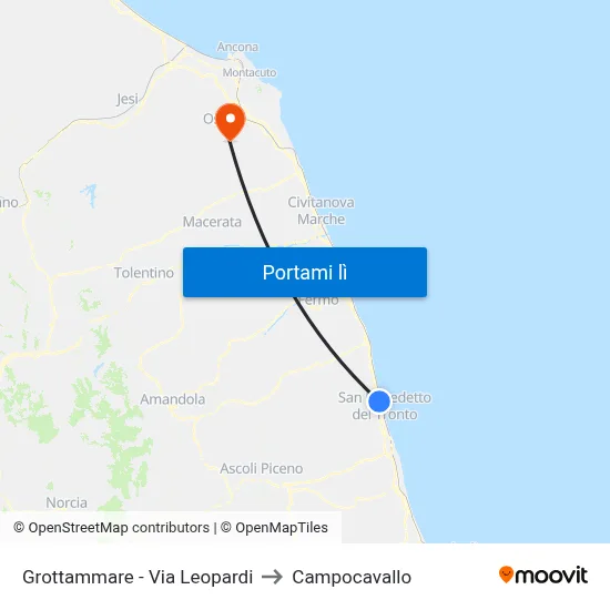 Grottammare - Via Leopardi to Campocavallo map