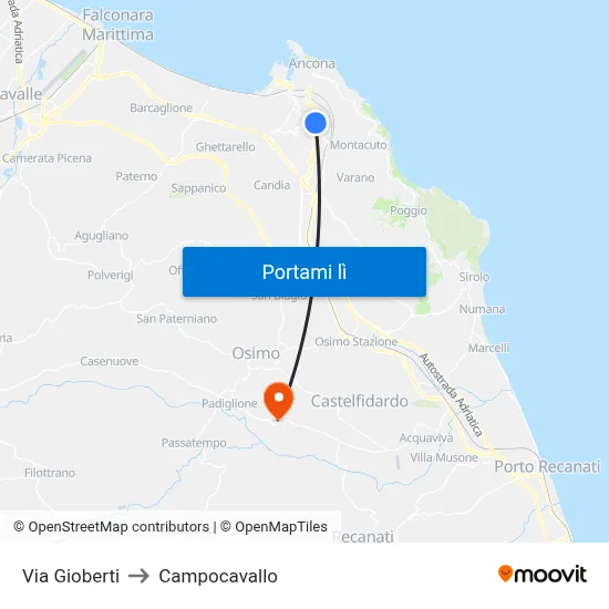 Via Gioberti to Campocavallo map