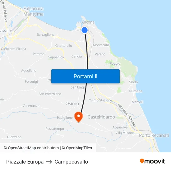 Piazzale Europa to Campocavallo map