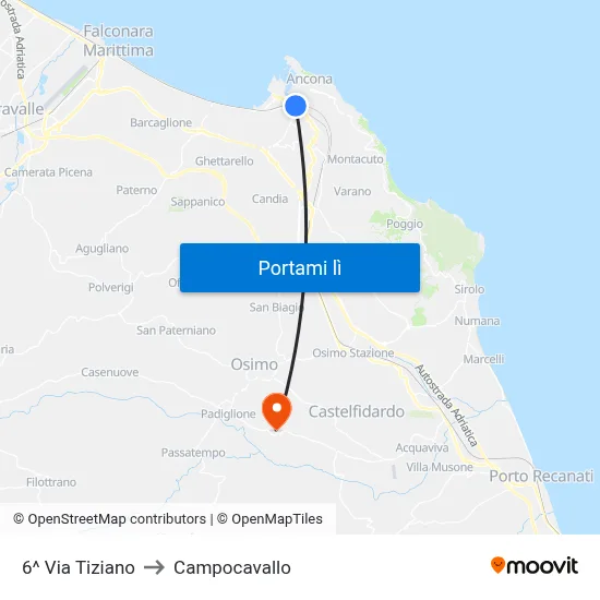 6^ Via Tiziano to Campocavallo map