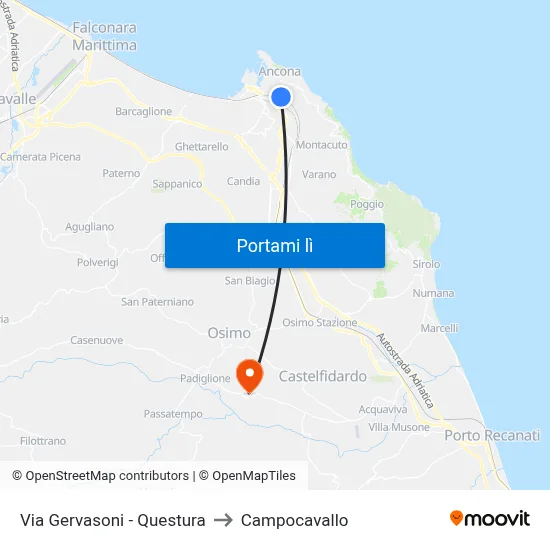 Via Gervasoni - Questura to Campocavallo map