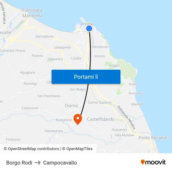 Borgo Rodi to Campocavallo map