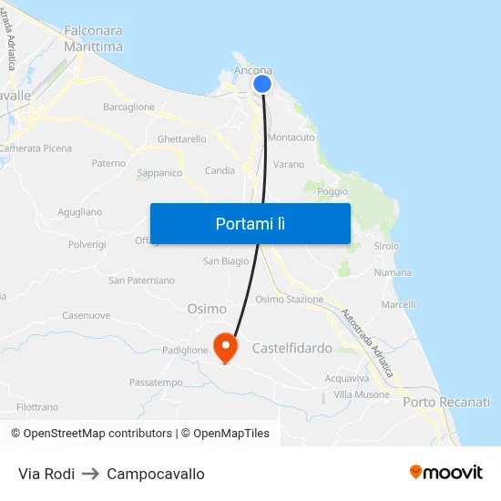 Via Rodi to Campocavallo map