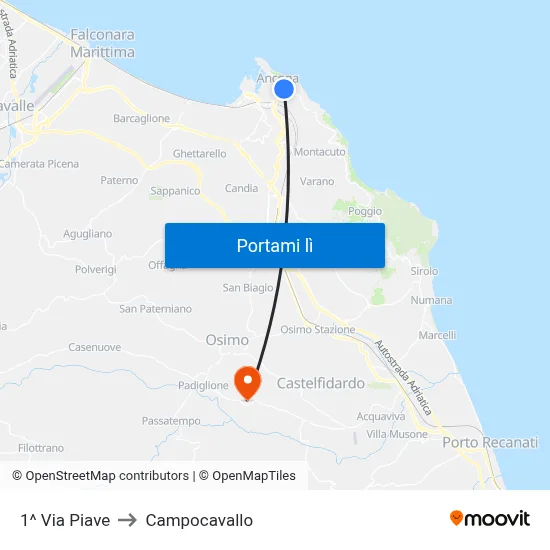 1^ Via Piave to Campocavallo map