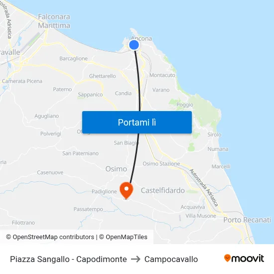 Piazza Sangallo - Capodimonte to Campocavallo map