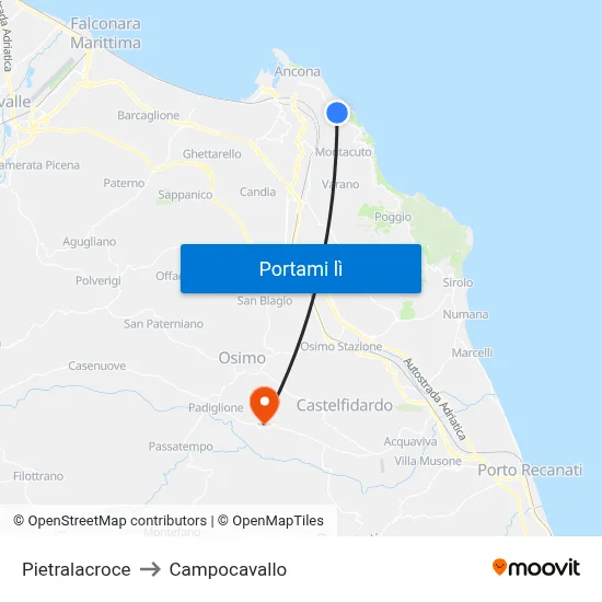 Pietralacroce to Campocavallo map