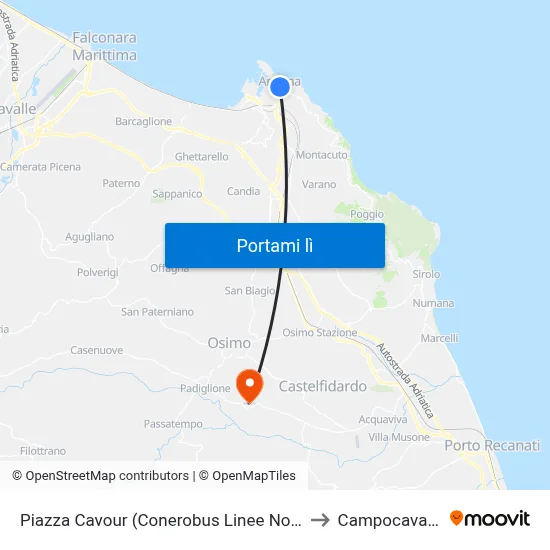 Piazza Cavour (Conerobus Linee Nord) to Campocavallo map