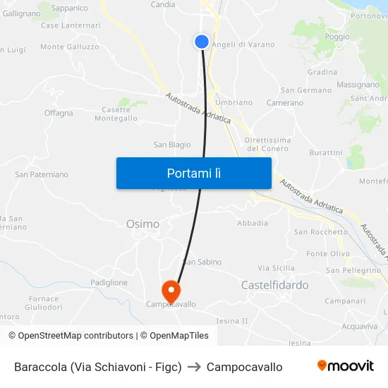 Baraccola (Via Schiavoni - Figc) to Campocavallo map