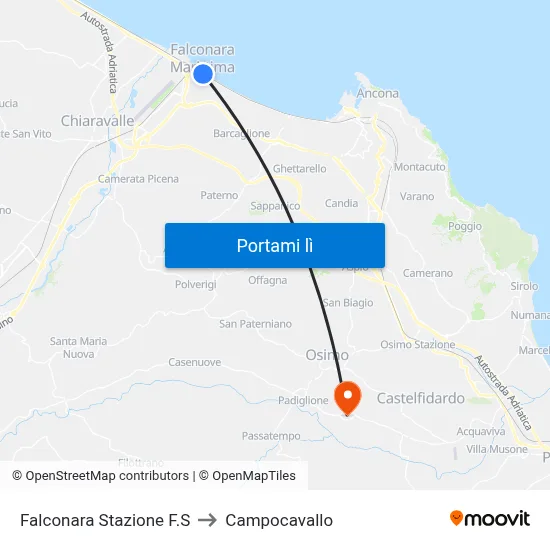 Falconara Stazione F.S to Campocavallo map