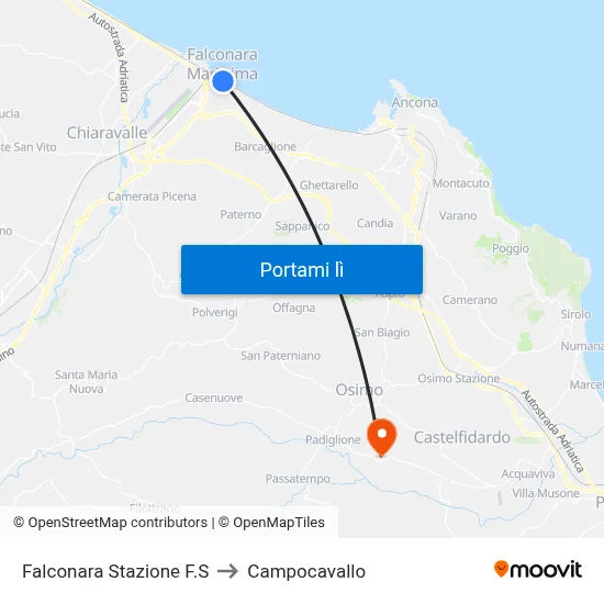 Falconara Stazione F.S to Campocavallo map