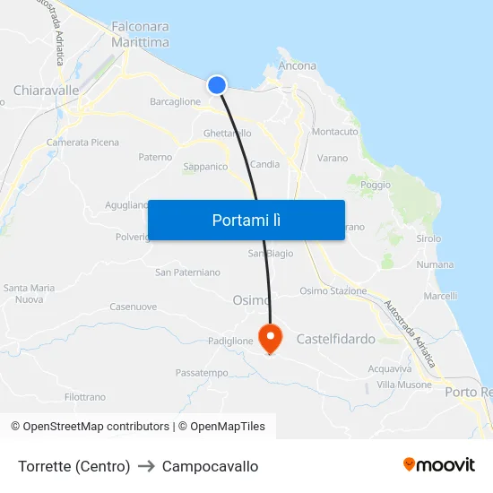 Torrette (Centro) to Campocavallo map